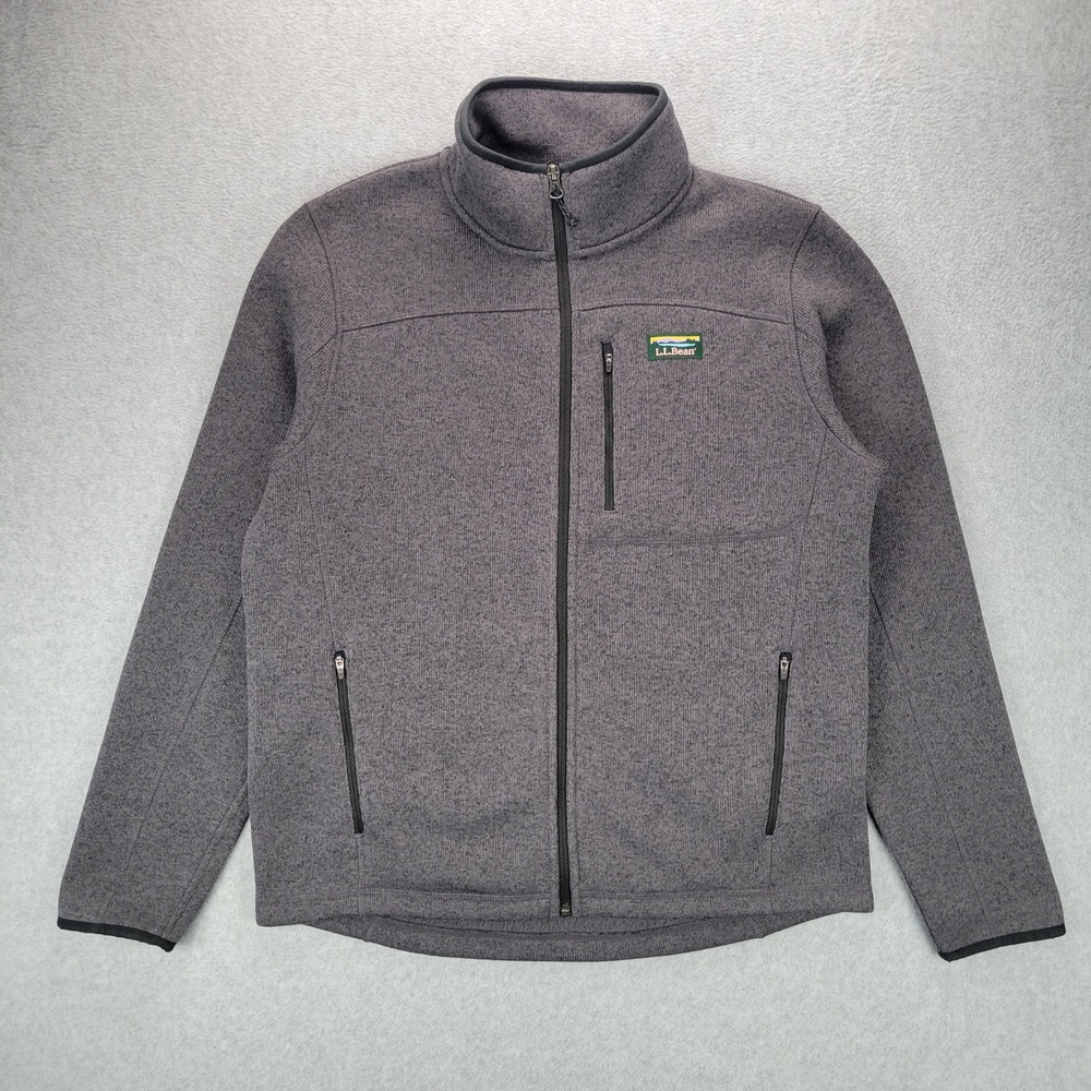 L.L. Bean Sweater Fleece Full-Zip Jacket Mens Medium Gray Marled 504938 Pocket